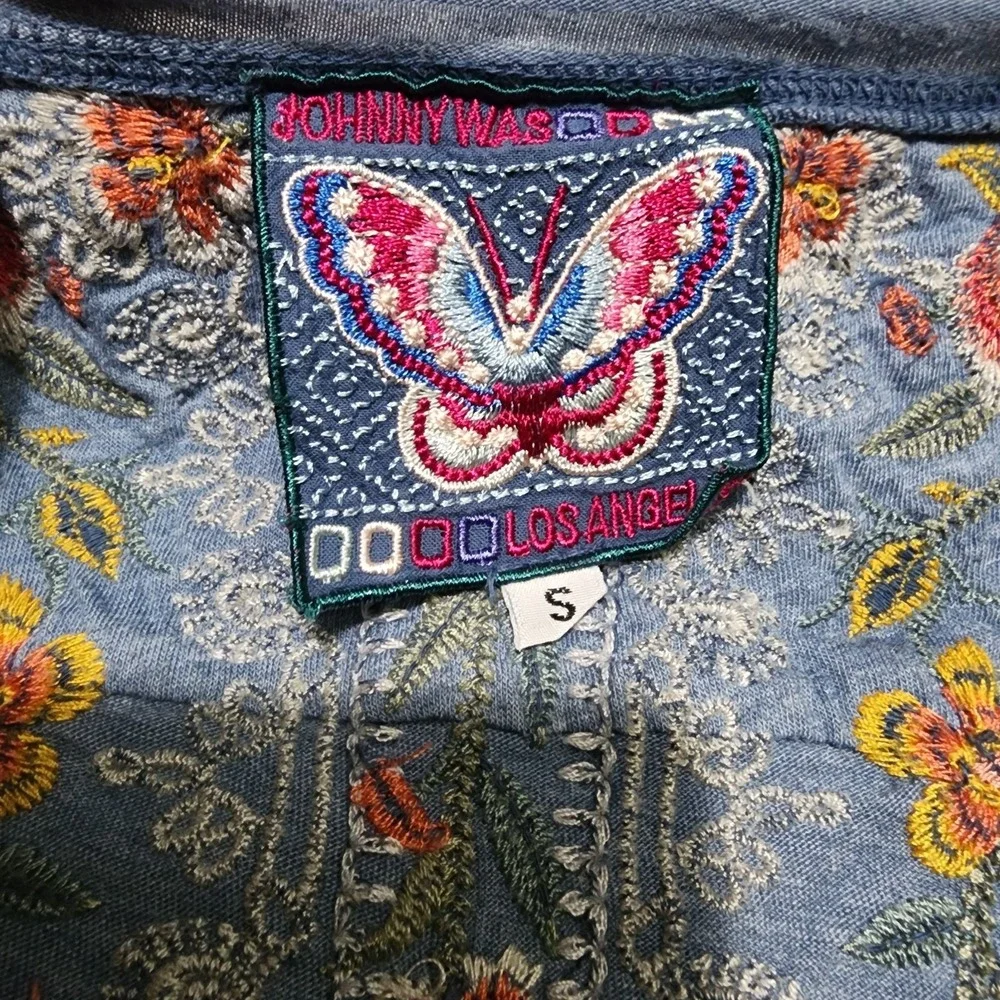 Johnny Was Women's Drape embroidered tunic dress Size S Blue Bohemian Beachy